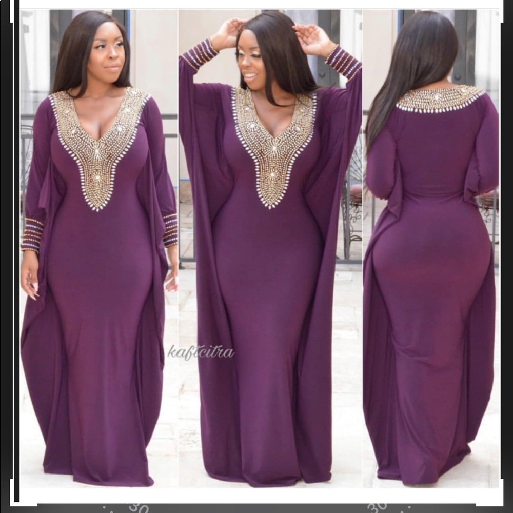 Royal dark purple long sleeves dress